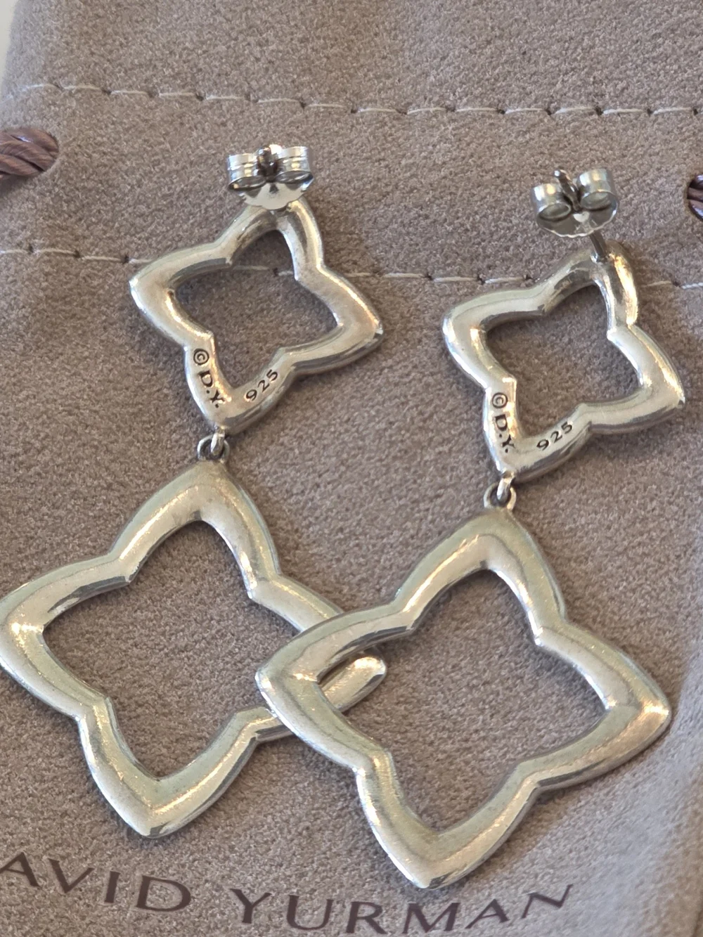 David Yurman Sterling Silver Open Quatrefoil Drop Earrings - Silver - Picture 3 of 5